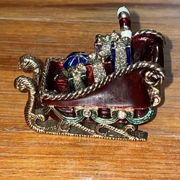 Monet Enamel Christmas Trinket Box Santa's Sleigh Metal 2009 Holiday Collectible - Picture 4 of 10